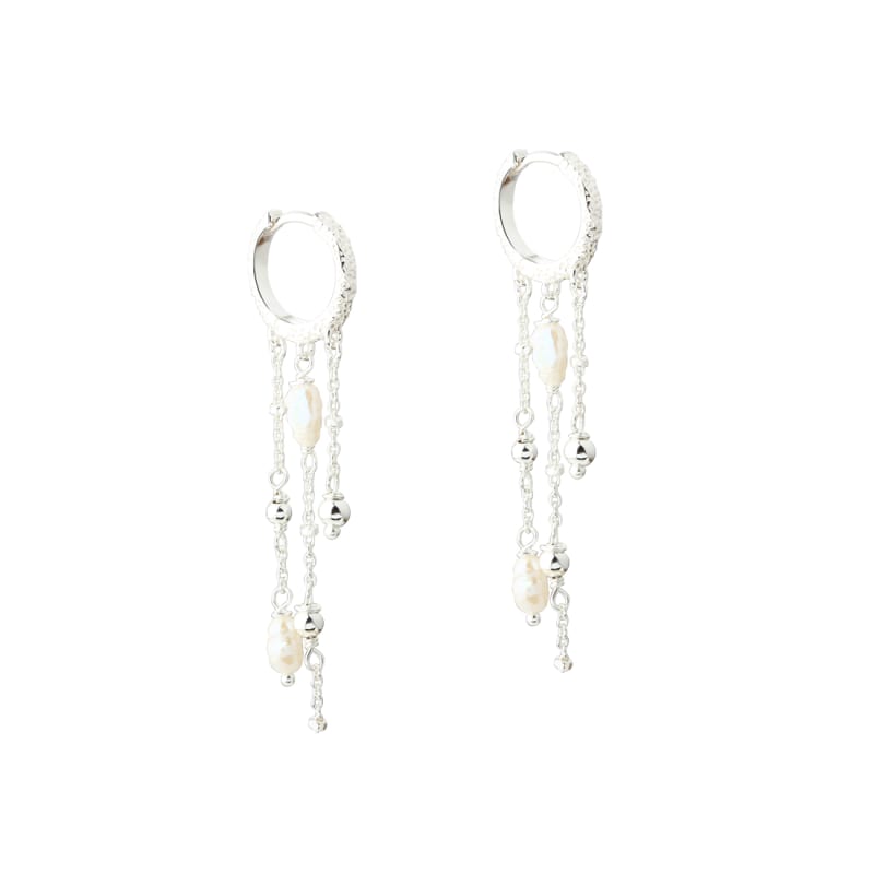 Lunella Pearl Hoop   Silver