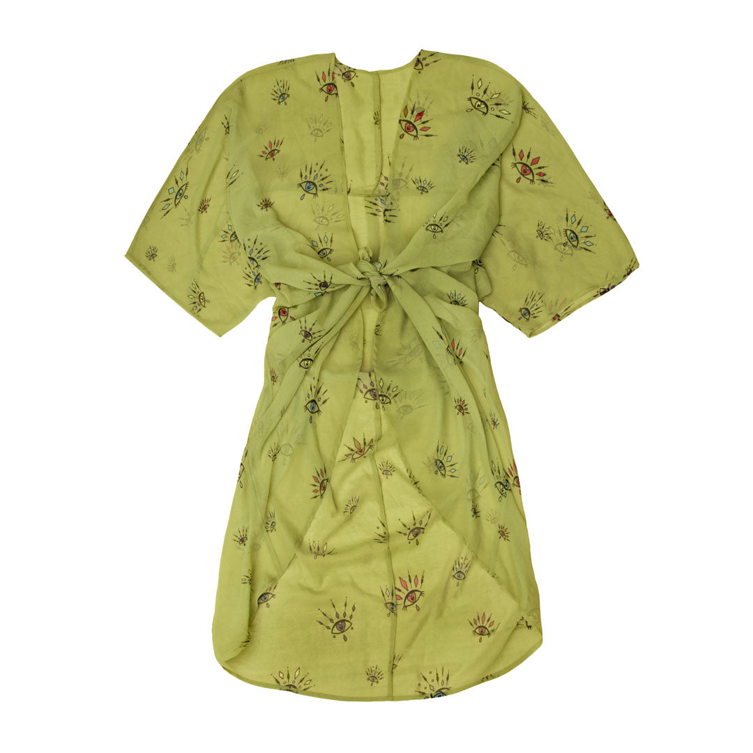 Lys Camo Grøn Kimono  Breeze Med øje Mønster   Farver One Size