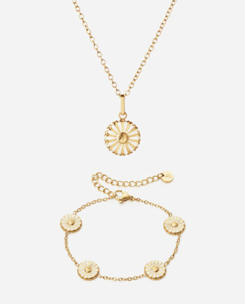 Marguerit Halskæde   Armbånd 18k Guldbelagt