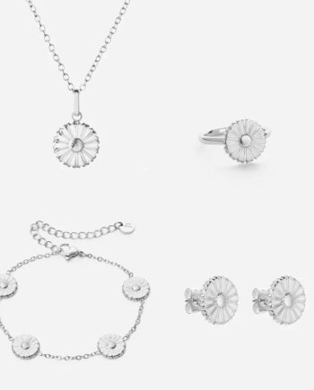 Marguerit Halskæde   Armbånd   øreringe   Ring Sølvfarvet