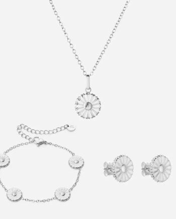 Marguerit Halskæde   øreringe   Armbånd Sølvfarvet