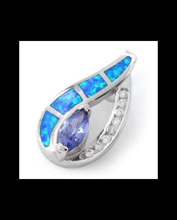 Marquise Opal Smykke Vedhæng Med Blå Opal Sten  925 Sterling Sølv   Rhodium Belægning