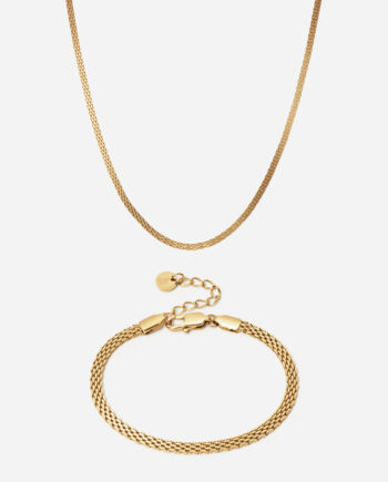 Mesh Halskæde   Armbånd 18k Guldbelagt 3mm