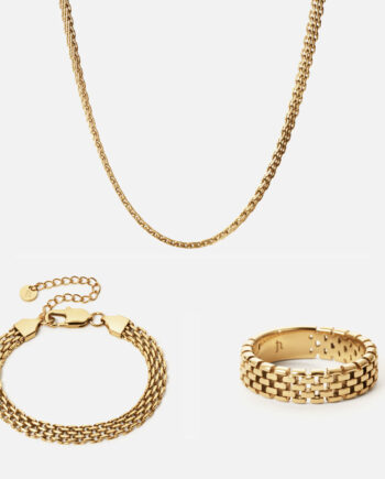 Mesh Halskæde   Armbånd   Ring 18k Guldbelagt 6mm