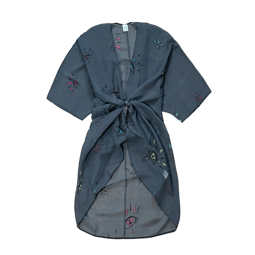 Mørkegrå Kimono  Breeze Med   øje Mønster   Farver One Size