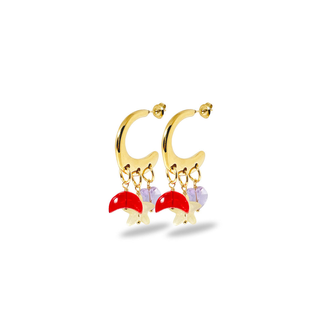 Moonstarlove Forgyldt øreringesæt Med Farvede Charms Stainless Steel 18 Karat Forgyldning