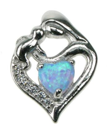 Mor   Barn  Lys  Opal Smykke Vedhæng Med Blå Opal Sten  925 Sterling Sølv  Zirkonia   Rhodium Belægning
