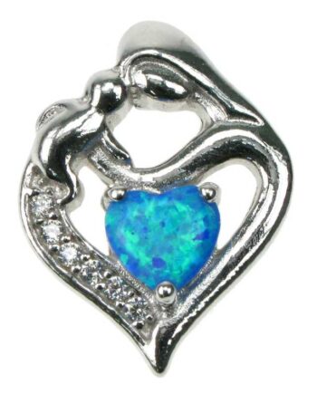 Mor   Barn  Mørk  Opal Smykke Vedhæng Med Blå Opal Sten  925 Sterling Sølv  Zirkonia   Rhodium Belægning