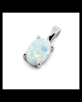 Naxos Opal Smykke Vedhæng Med Hvid Sne Opal Sten  925 Sterling Sølv   Rhodium Belægning