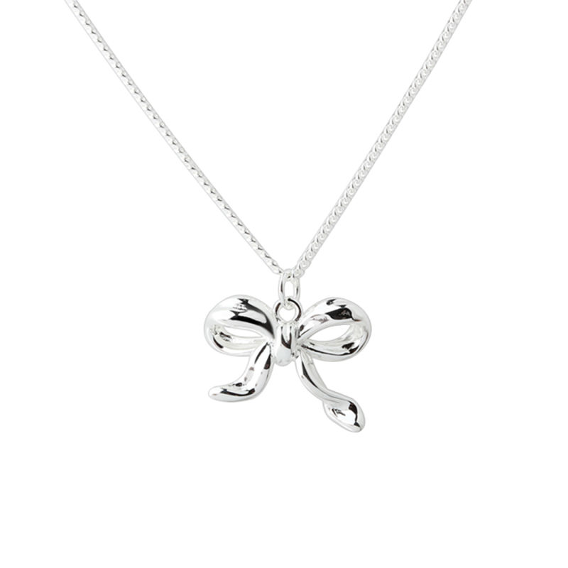 New Curve Bow   Necklace Silver