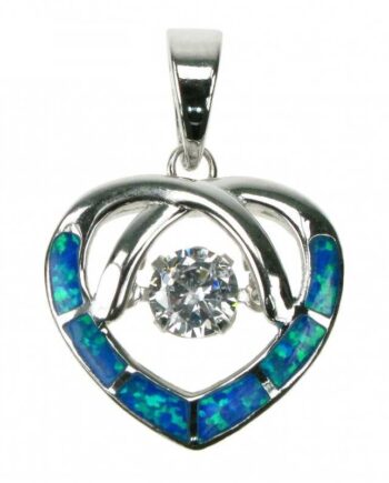 Opal Hjerte Sølv Smykke Halskæde Vedhæng Med Blå Opal Sten  925 Sterling Sølv   Rhodium Belægning