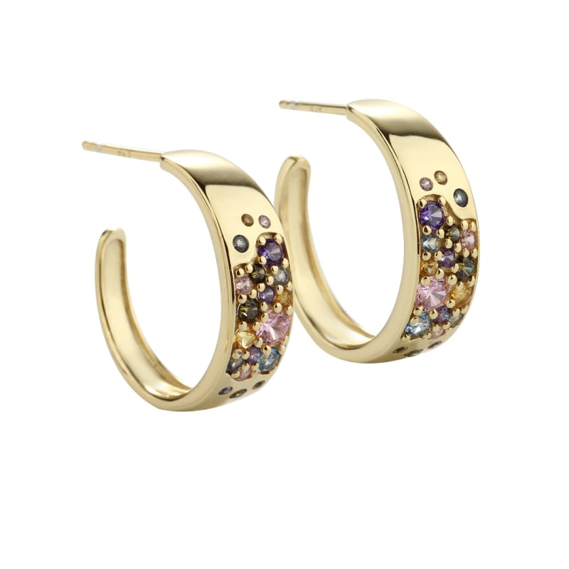 Pastel Stardust Hoop  Creoler 15 Mm    Forgyldt Sterling Sølv Med Pastelfarvet Zirkonia
