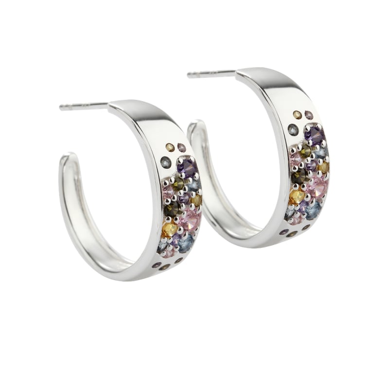 Pastel Stardust Hoop  Creoler 15 Mm    Sterling Sølv  Med Pastelfarvet Zirkonia