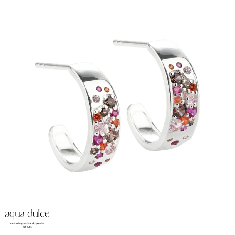 Pink Stardust Small Hoop  15 Mm  Hoops   Sterling Sølv Med Pink  Smokey  Orange   Rosa Zirkonia