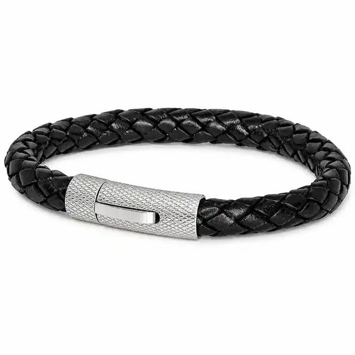 Riffle Læderarmbånd Sort