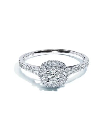 Sorrento Forlovelsesring Med Hvid Princess Cut Safir Og Diamant Halo