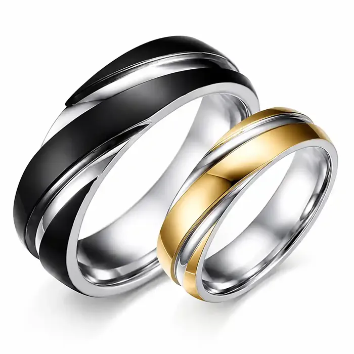 Sort Guld Parring Forlovelsesring Rustfrit Stål