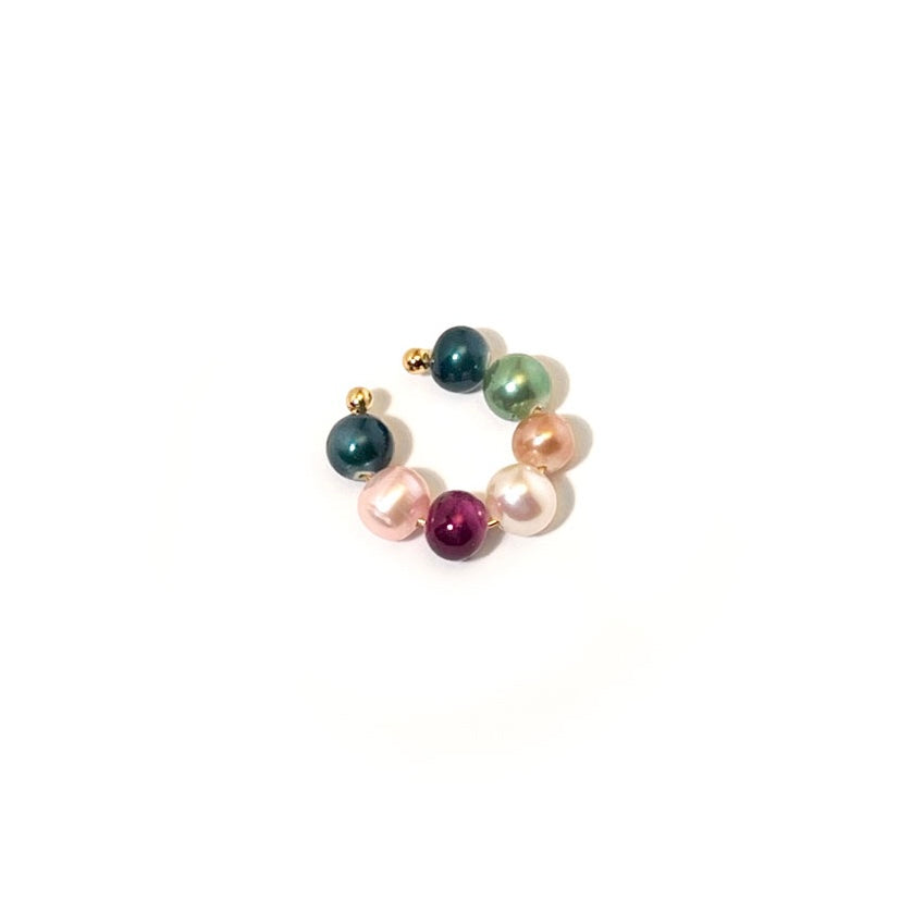 ørering   Cuff  Pearlswirlcuff Pastel 18 Karat Forgyldt Og Håndmalede Ferskvandsperler