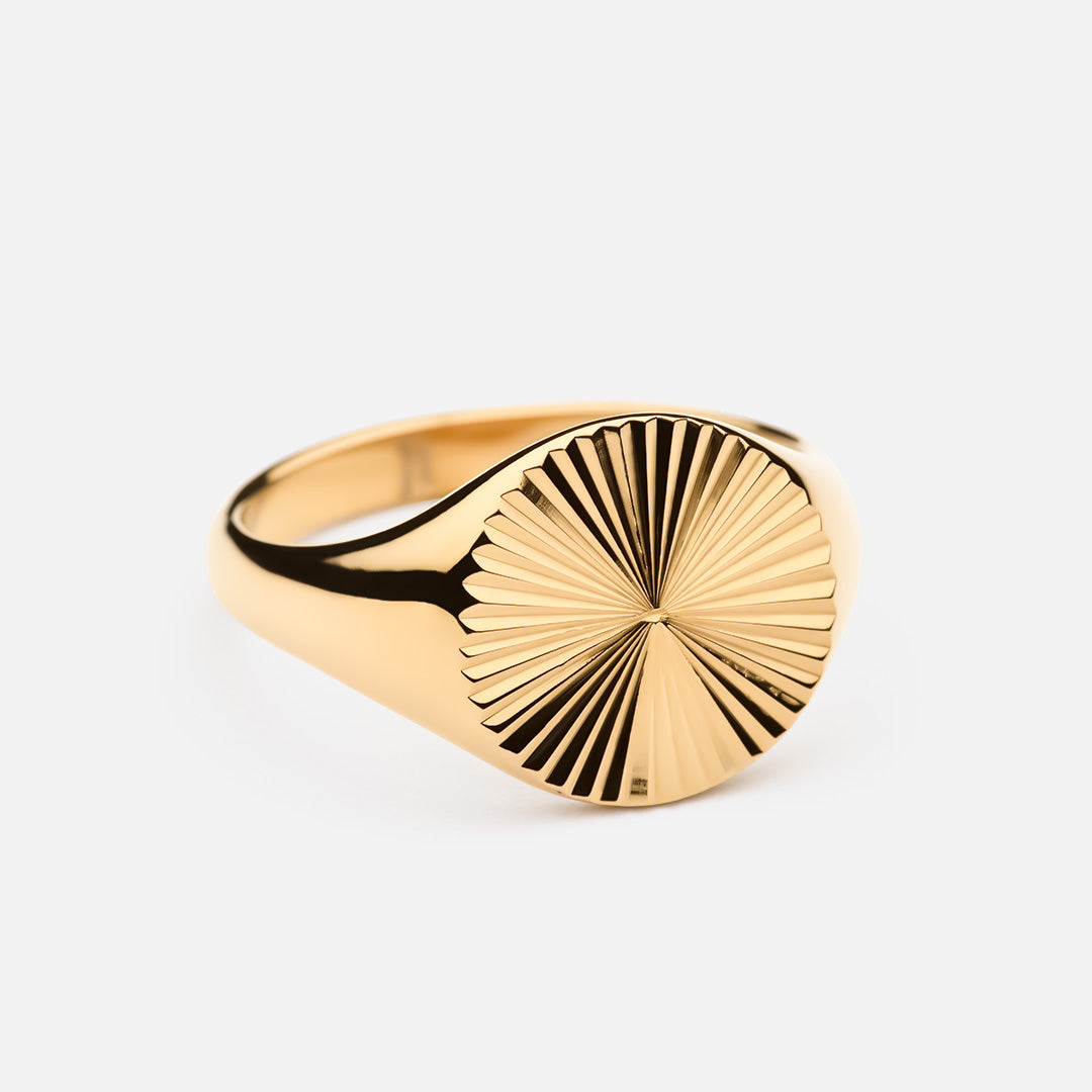 Big Sun Signet Rund Ring 18k Guldbelagt