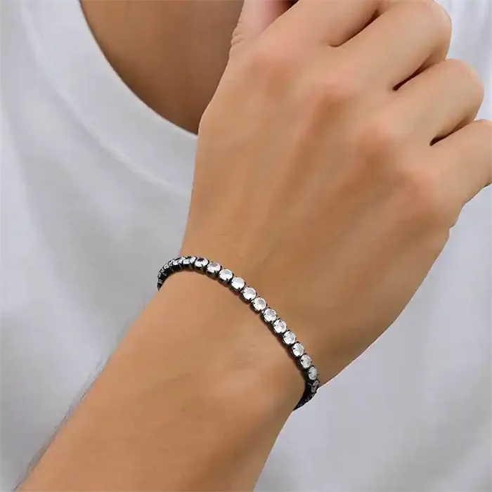 Black Crystal Flex   Herrearmbånd Med Cz Sten
