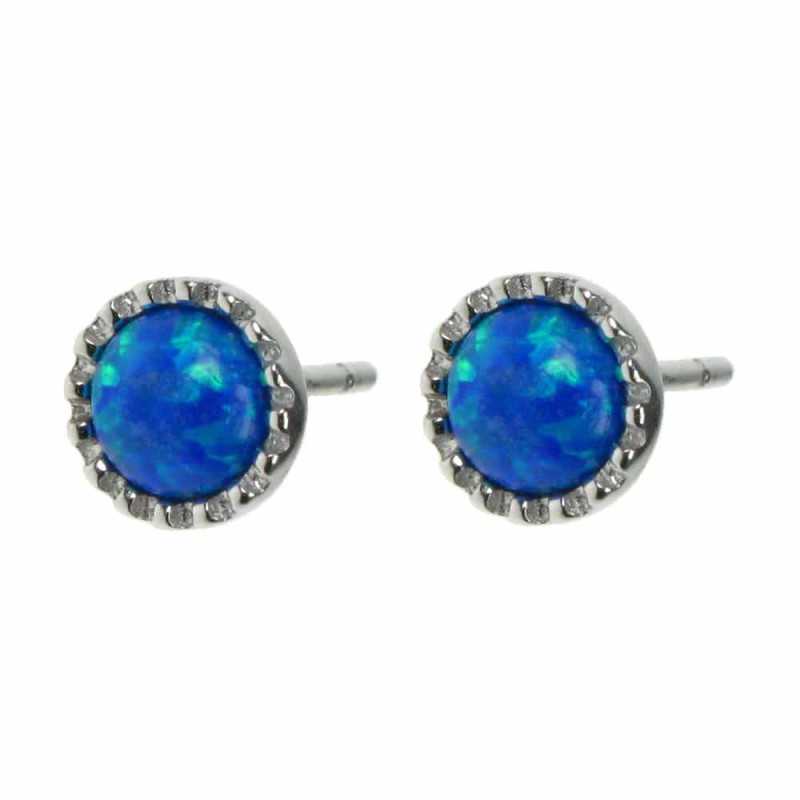 Cirkel Opal øreringe Med Blå Opal Sten 925 Sterling Sølv Og Rhodium Belægning