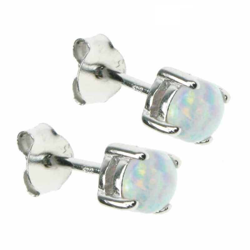 Cirkel Opal øreringe Med Hvid Sne Opal Sten 925 Sterling Sølv Rhodium Belægning