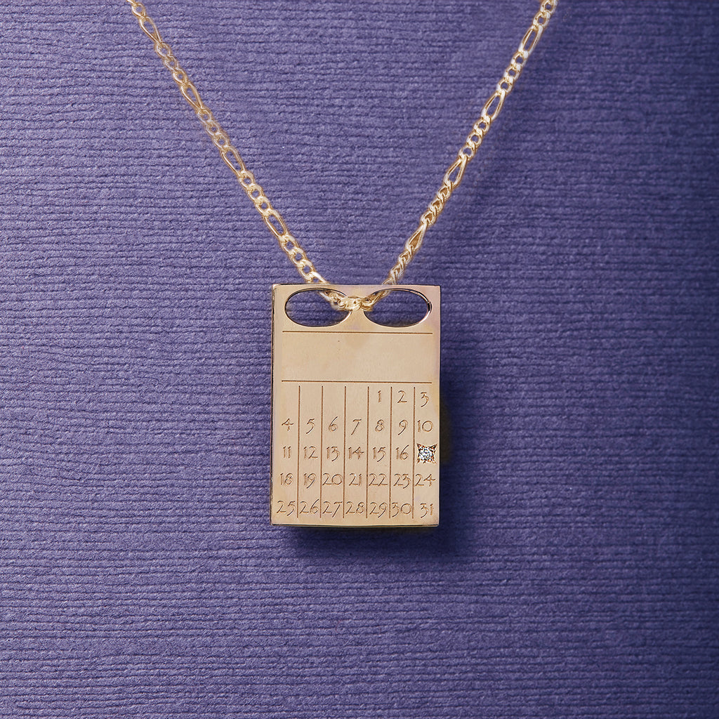 Dateplate Vedhæng Og Halskæde Uden Måned 50 Cm 18 Karat Sterling Sølv Med Diamant