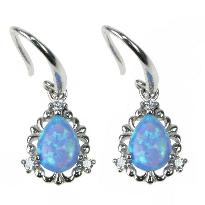 Dråbe Opal øreringe Med Blå Opal Sten 925 Sterling Sølv Zirkonia Og Rhodium Belægning