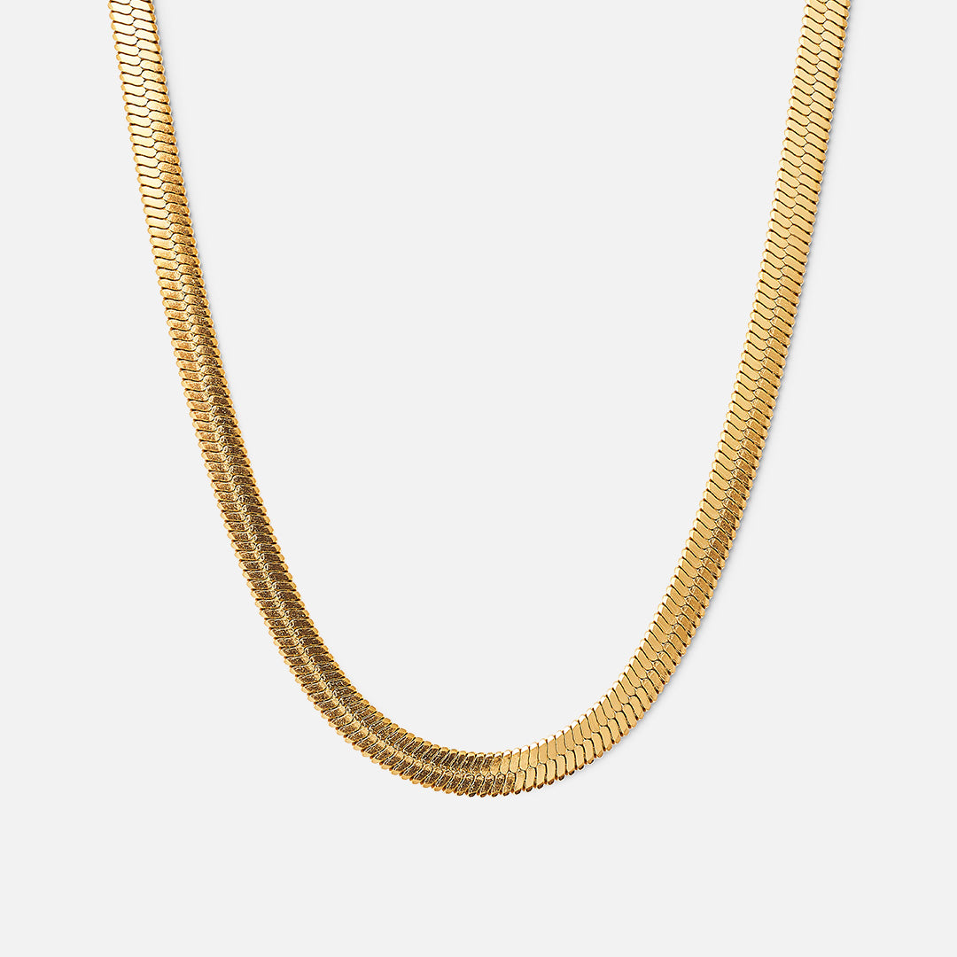 Flad Snake Halskæde 18k Guldbelagt 4mm