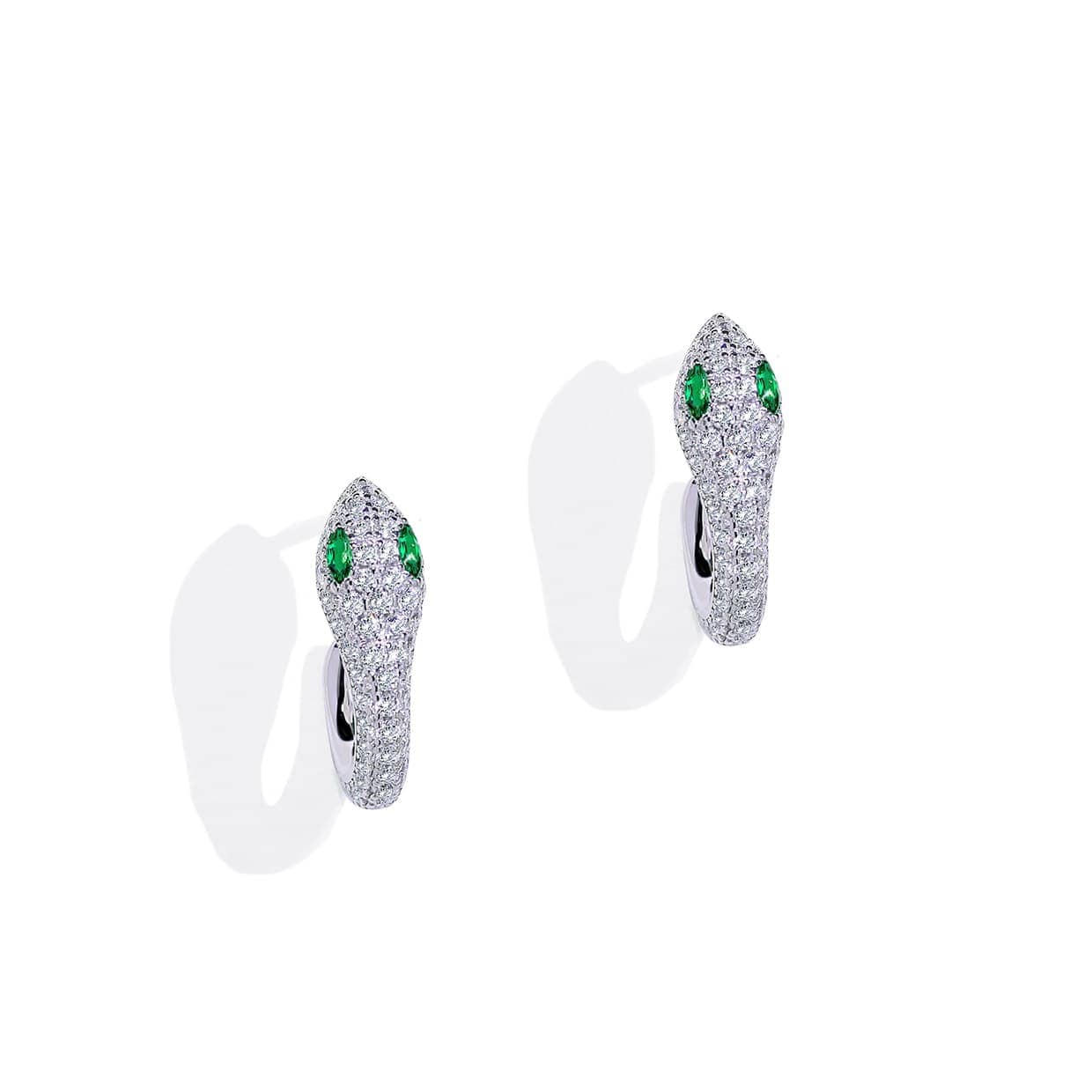 Flora Slange øreringe   Sterling Sølv Med Grønne Emerald Sten