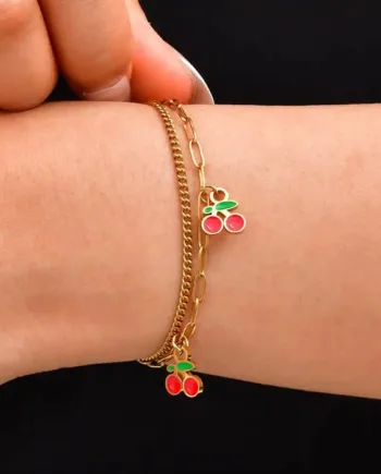 Forgyldt Kirsebærarmbånd   Rustfrit Stål   Sødt Og Sommerligt Design