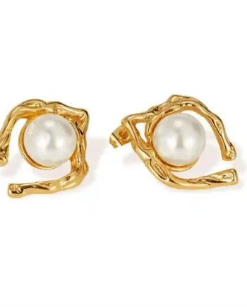 Golden Pearl Twist   Forgyldte øreringe   ædelstål