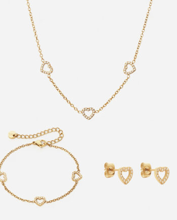 Heart Zirkon Trio Halskæde   Armbånd   øreringe 18k Guldbelagt 8mm