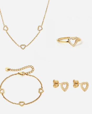 Heart Zirkon Trio Halskæde   Armbånd   øreringe   Ring 18k Guldbelagt 8mm