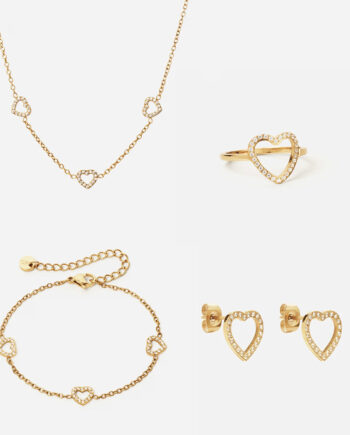 Heart Zirkon Trio Halskæde   Armbånd   øreringe   Ring 18k Guldbelagt 12mm