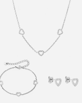 Heart Zirkon Trio Halskæde   Armbånd   øreringe Sølvfarvet 8mm