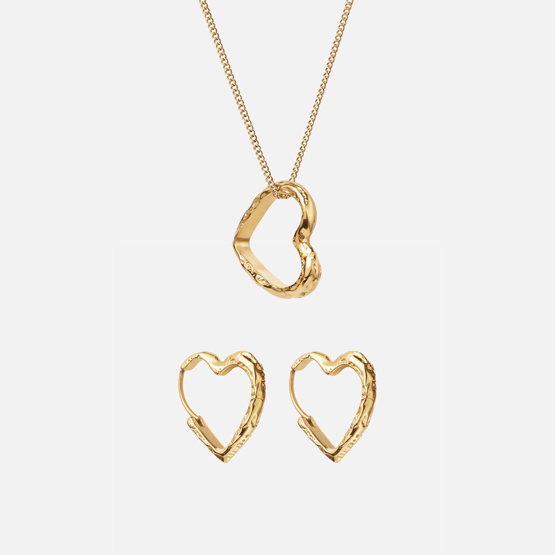 Lava Heart Halskæde Lava Heart Hoops øreringe 18k Guldbelagt