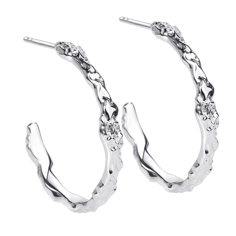 Mila Hoop 25 Mm Hoops Sterling Sølv Med Ruflet Overflade