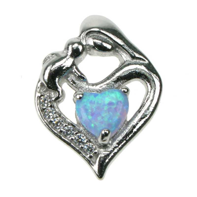 Mor   Barn  Lys  Opal Smykke Vedhæng Med Blå Opal Sten  925 Sterling Sølv  Zirkonia   Rhodium Belægning