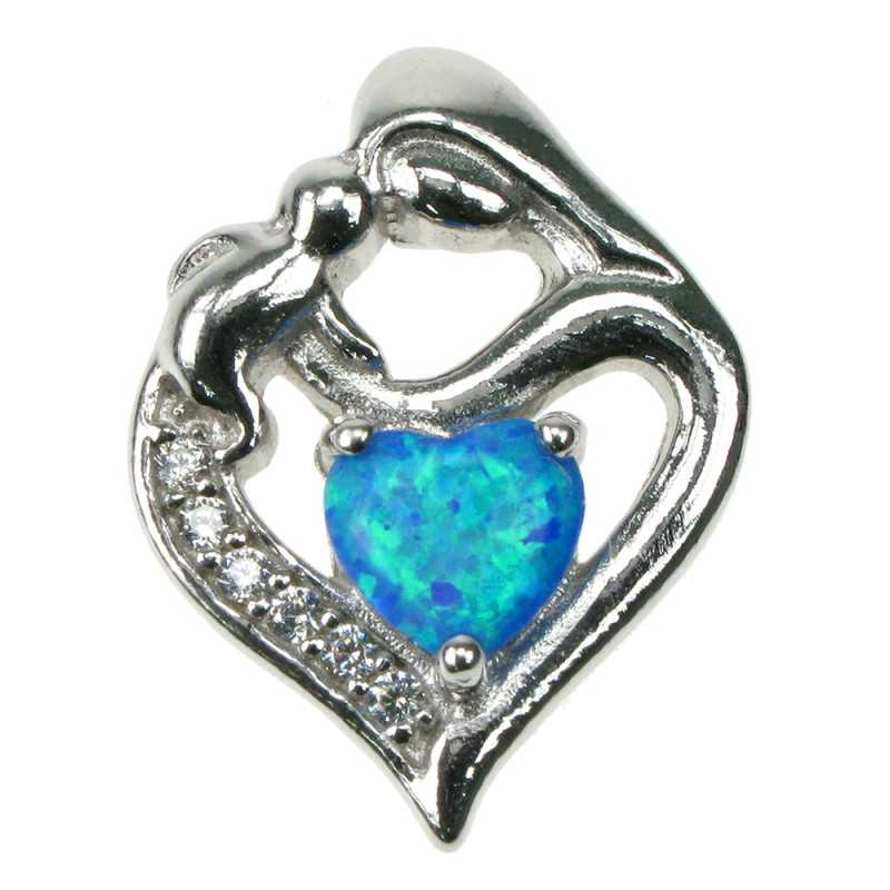 Mor   Barn  Mørk  Opal Smykke Vedhæng Med Blå Opal Sten  925 Sterling Sølv  Zirkonia   Rhodium Belægning