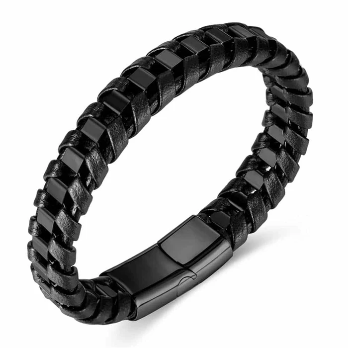 Nizal Sort Armbånd Med Stål Og Fiberlæder