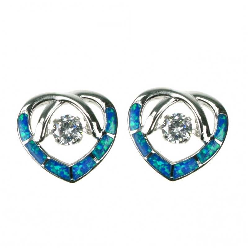 Opal Hjerte Opal øreringe Med Blå Opal Sten 925 Sterling Sølv Zirkonia Rhodium Belægning