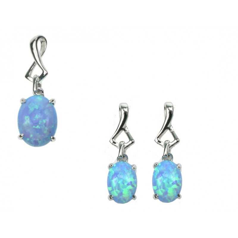 Oval Opal Smykkesæt Vedhæng øreringe Med Blå Opal Sten 925 Sterling Sølv Og Rhodium Belægning