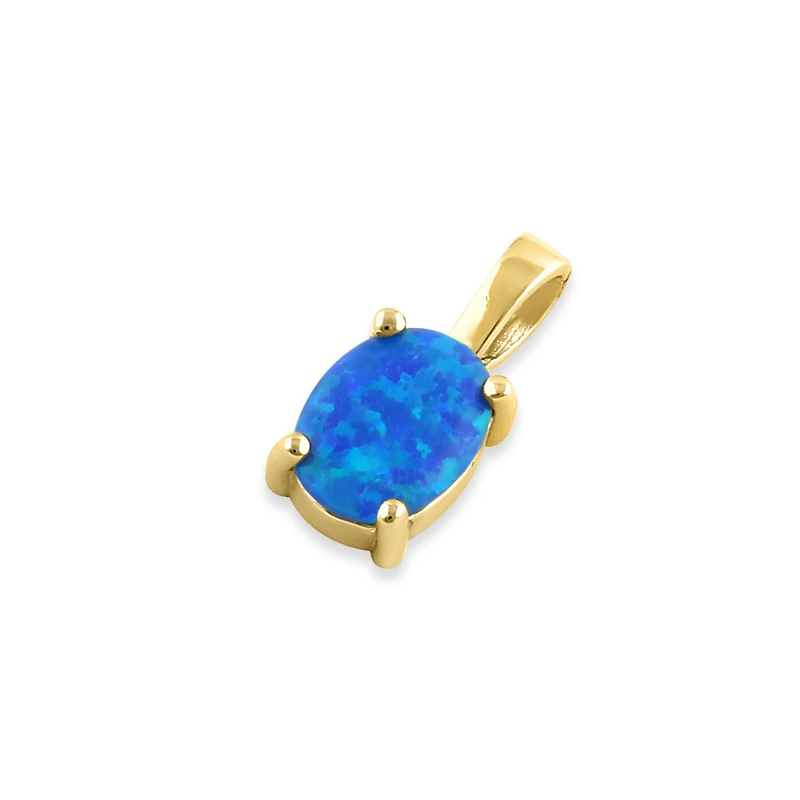 Oval Opal Vedhæng Med 925 Sterling Sølv  Blå Opal Sten   Guldbelægning