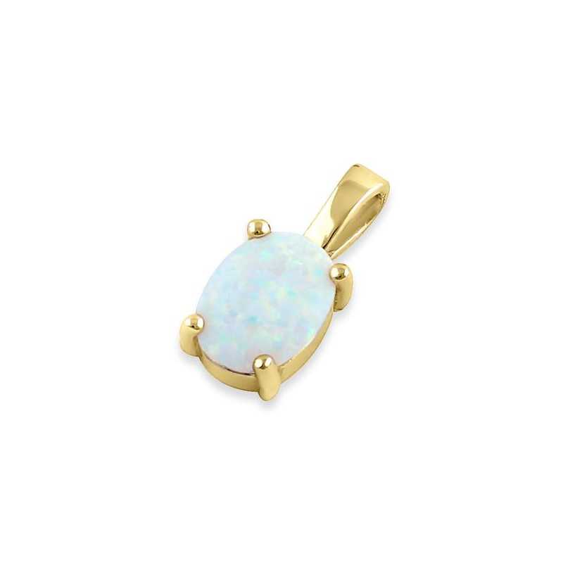 Oval Opal Vedhæng Med 925 Sterling Sølv  Hvid Opal Sten   Guldbelægning