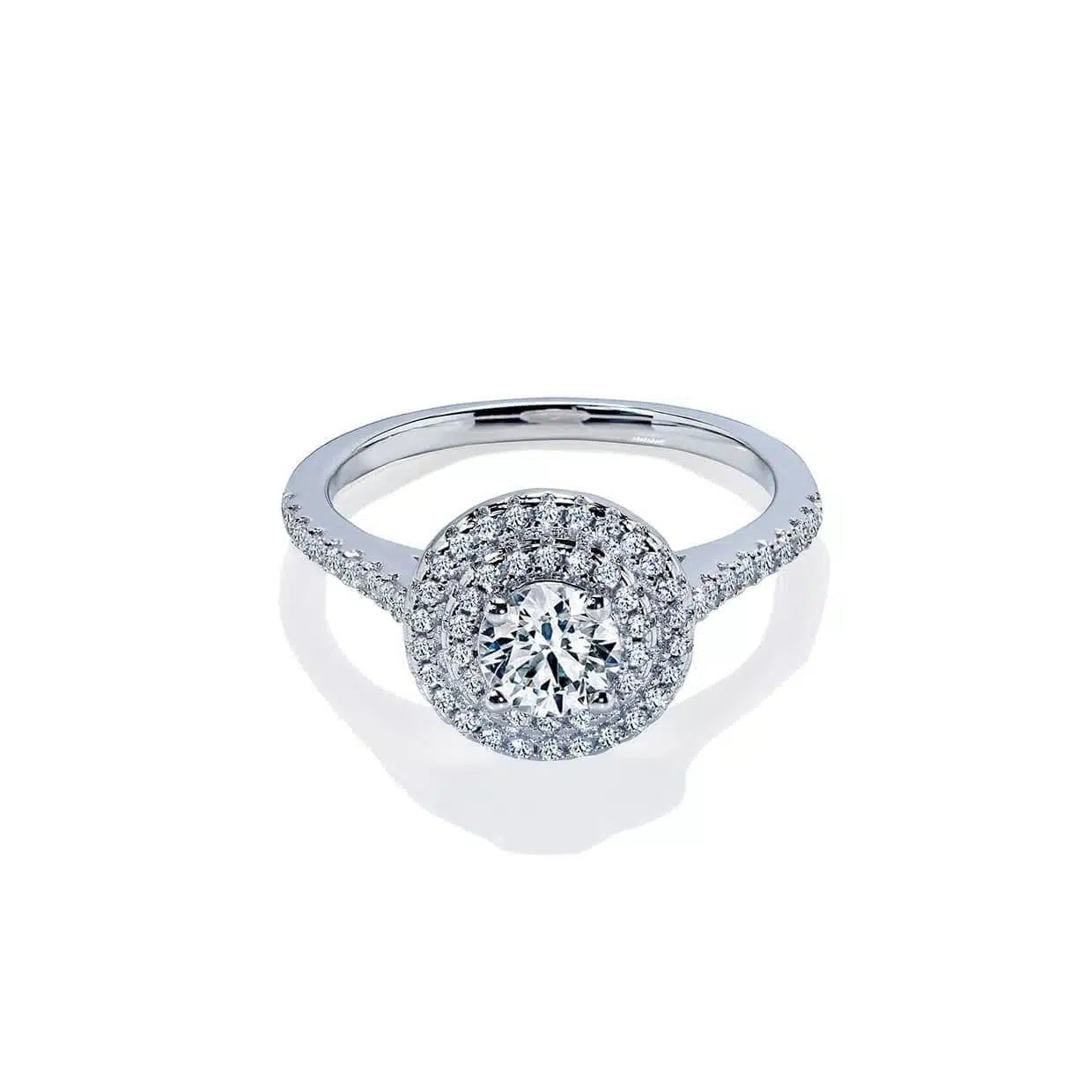 Oxford Dobbelt Halo Ring Med Rund Sten   Sterling Sølv 48