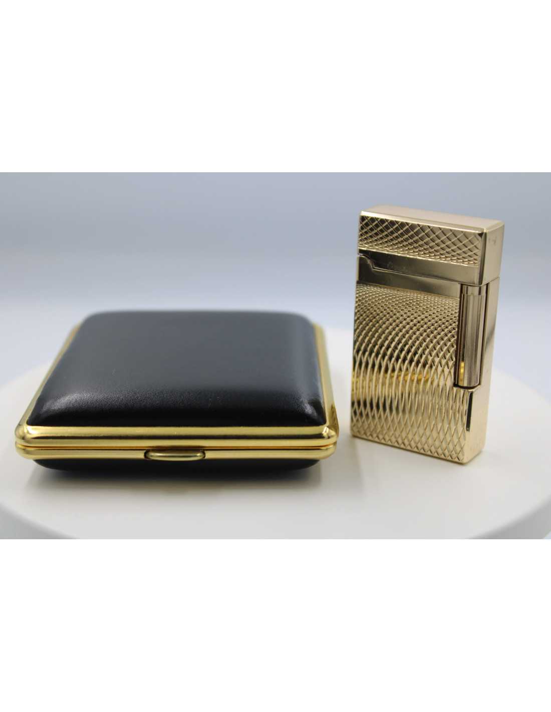 Pakketilbud Med Luigi Ricci Jet Lighter Af Derui Guld Vom Hofe Cigaretetui Sort Guld Og ægte Læder