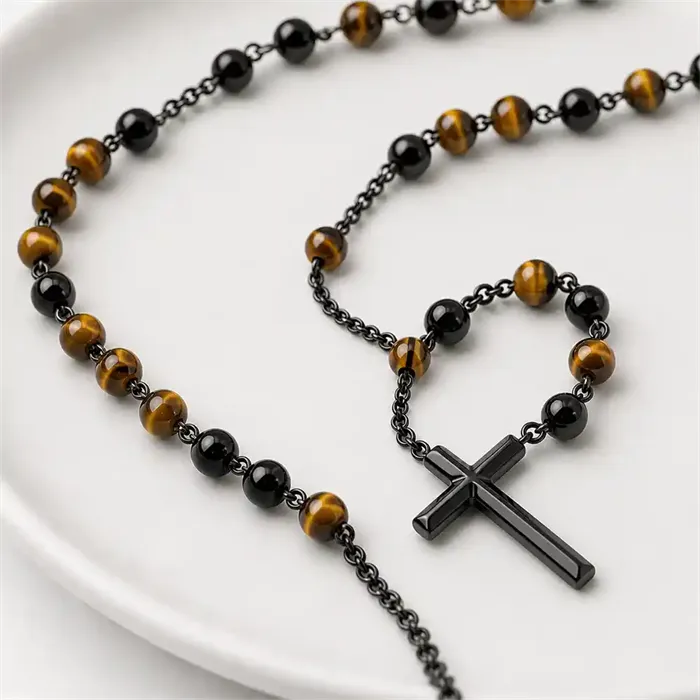San Luca Nero   Rosenkrans Med Tigereye Perler