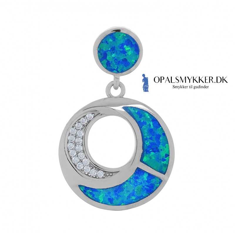 Santorini Sølv Smykke Halskæde Vedhæng Med Blå Opal Sten  925 Sterling Sølv   Rhodium Belægning