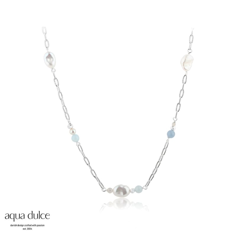 Sky Blue Pearl Necklace Silver